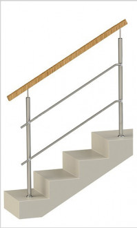 Ограждение на два ригеля, квадратный деревянный поручень и круглые стойки