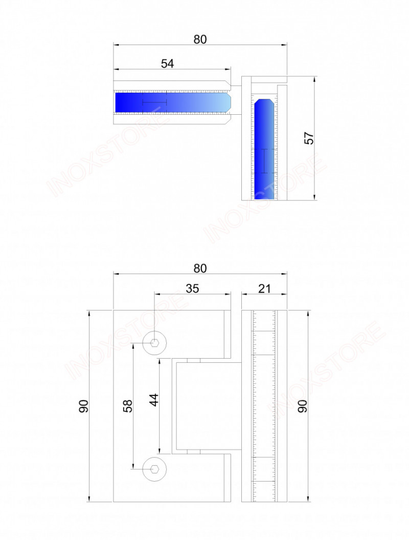 Петля Inoxstore "Престиж" 90° стекло-стекло, без фаски, полированная, AISI 304