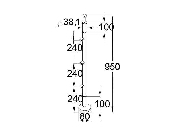 Стойка Inoxstore круглая, деревянная Ø 38,1х950 мм, с 3 ригелями, со вставками из нержавеющей стали AISI 304, покрытие под золото