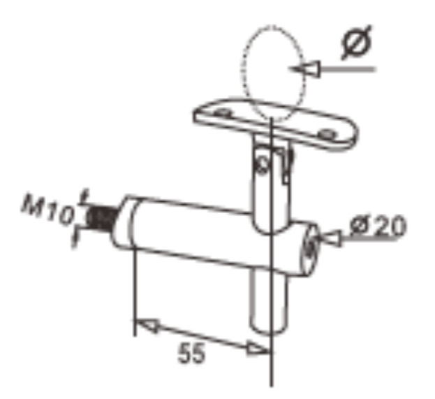 Держатель поручня к стойке Inoxstore Ø 38,1 мм под резьбу, ложемент-шарнир Ø 42,4 мм/50,8 мм, полированный, AISI 304