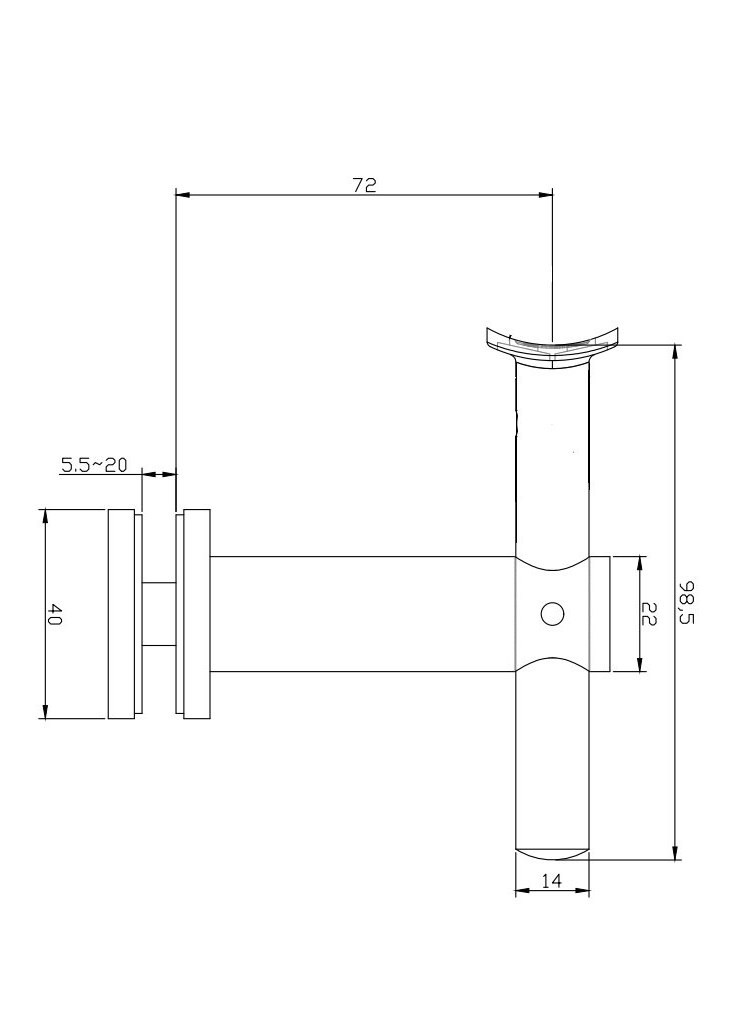 Держатель поручня Inoxstore на стекло, регулируемый по высоте, ложемент под Ø 42,4 мм/50,8 мм, полированный, AISI 304