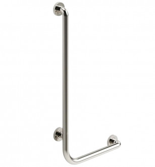 Поручень пристенный для ванных комнат 800х600 мм, изгиб 90°, левый, труба Ø42 мм, полированный, AISI 304