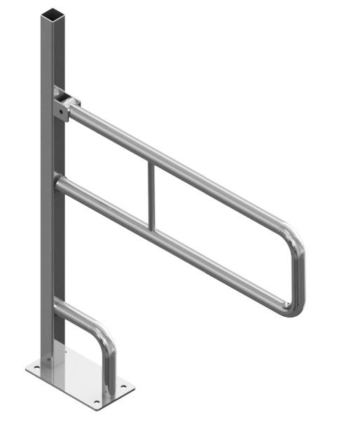 Поручень откидной на стойке с дополнительной опорой для санузла 1000х700х240 мм, труба Ø42 мм, полированный, AISI 304