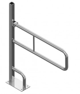 Поручень откидной на стойке с дополнительной опорой для санузла 1000х700х240 мм, труба Ø42 мм, полированный, AISI 304
