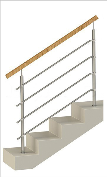 Ограждение на четыре ригеля, квадратный деревянный поручень и круглые стойки