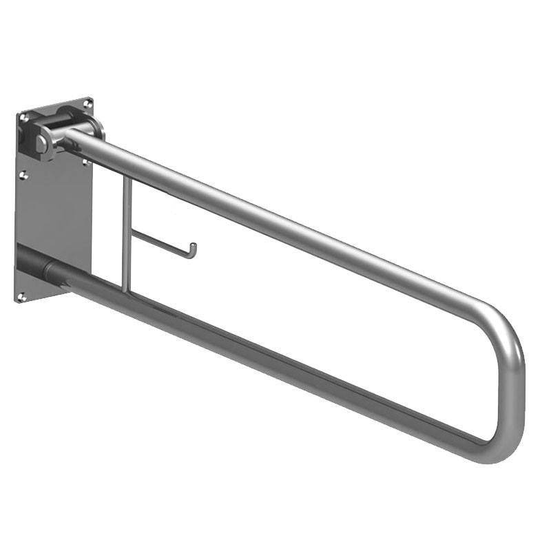 Поручень подъемный для санузла c держателем туалетной бумаги 800х230 мм, труба Ø38 мм, полированный, AISI 304