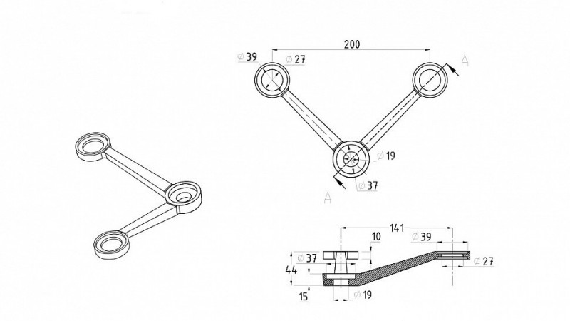Спайдер Inoxstore двойной 200 мм, V-образный 2х26х38 мм, сатинированный, AISI 304