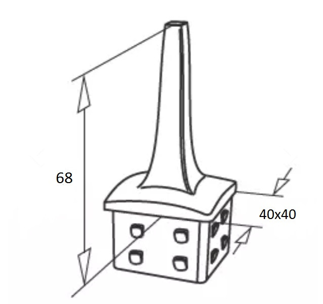 Кронштейн на стойку Inoxstore 40х40х1,5 мм, h-68 мм, литой, усеченный, забивной, полированный, AISI 304