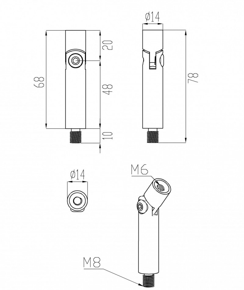 Штырь Inoxstore "палец" регулируемый 14х68 мм, полированный, AISI 304