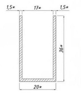 Алюминиевый профиль для душевой кабины, 36х20х1,5 мм