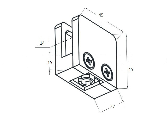Стеклодержатель Inoxstore литой квадратный 45х45х27 мм / Ø 0 мм, под стекло 10 мм, полированный, AISI 304