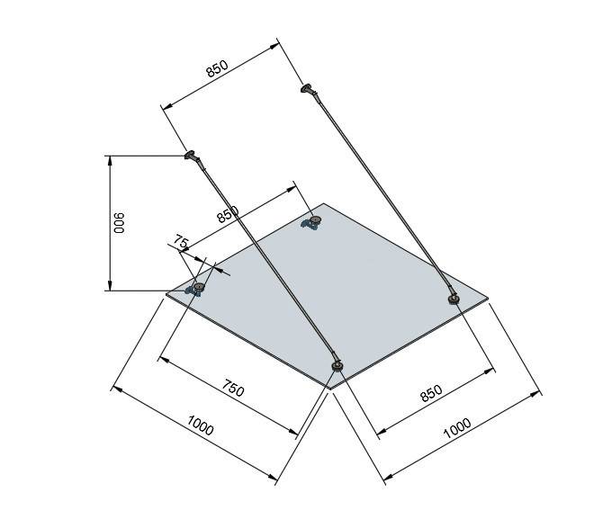 Стеклянный козырек Inoxstore на вантах, 1000х1000 мм