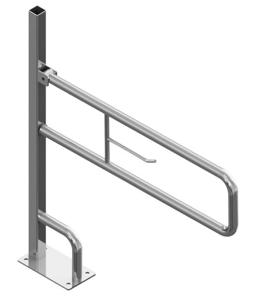 Поручень откидной на стойке с дополнительной опорой и держателем для бумаги 1000х700х240 мм, труба Ø42 мм, полированный, AISI 304