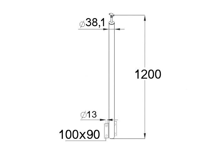 Стойка Inoxstore круглая Ø38,1х1200 мм, универсальная, с боковым креплением, полированная, AISI 304