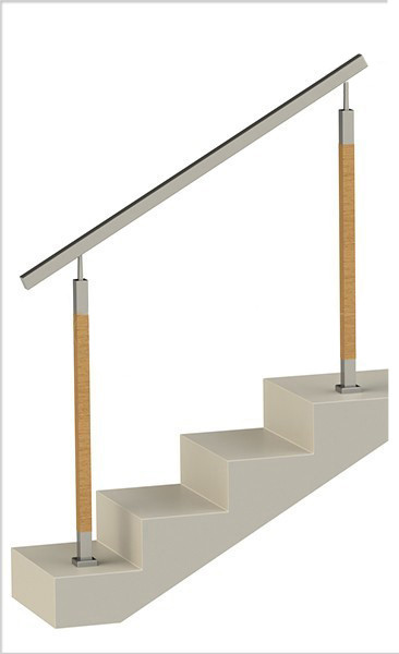 Ограждения без заполнения  с квадратным поручнем и стойками с деревянными вставками