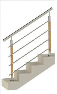 Ограждение на четыре ригеля, квадратный поручень и стойки с деревянными вставками