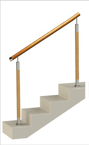 Ограждения без заполнения с круглым деревянным поручнем и стойками с деревянными вставками