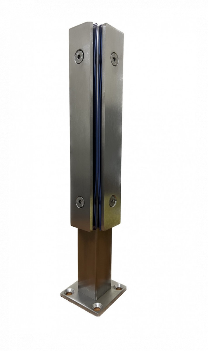 Стеклодержатель Inoxstore напольный, угловой 40х40х400 мм, с прижимной пластиной, сатинированный,  AISI 304