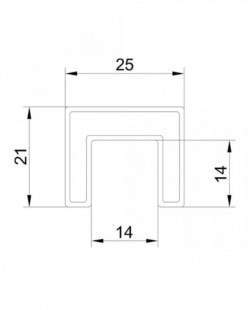 Поручень на стекло профильный 25х21 мм с пазом 14х14 мм, полированный, AISI 304