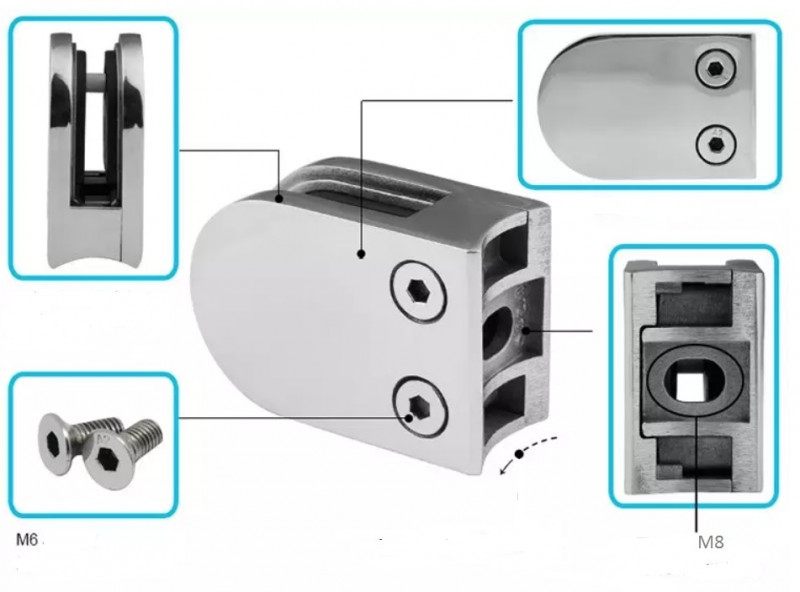 Стеклодержатель Inoxstore литой полукруглый 45х63х27 мм / Ø 38,1 мм, под стекло 12 мм, полированный, AISI 304