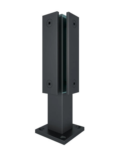 Стеклодержатель Inoxstore напольный 40х40х400 мм,  угловой с прижимной пластиной, черный RAL 9005, AISI 304