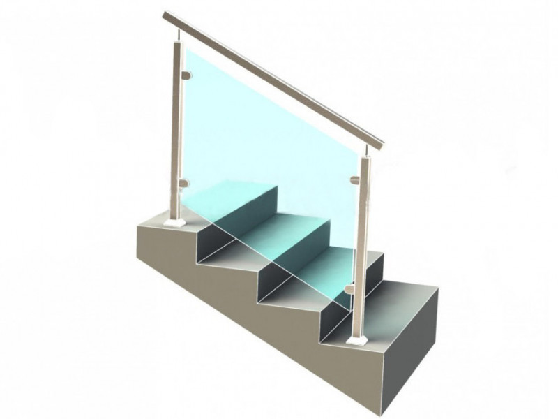 Ограждение с квадратным поручнем с зажимными стеклодержателями и квадратными стойками