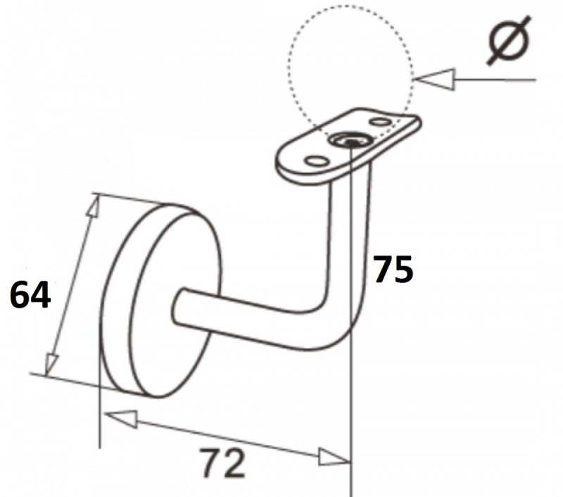 Держатель поручня Inoxstore с крышкой Ø 64х12 мм, ложемент под Ø 42,4 мм/50,8 мм, полированный, AISI 304