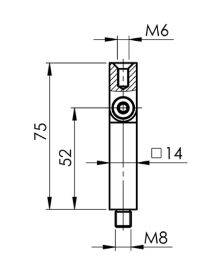 Штырь Inoxstore "палец" профильный, регулируемый 14х14х75 мм, полированный, AISI 304