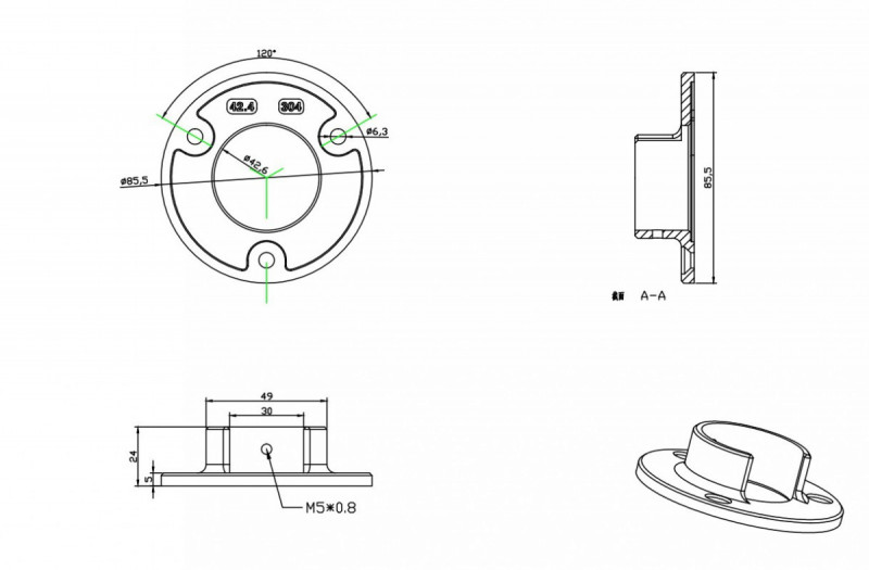 Фланец с пазом под трубу Inoxstore Ø42,4 мм с пазом 24х24 мм, полированный, литой, AISI 304
