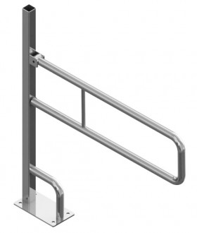 Поручень откидной на стойке с дополнительной опорой для санузла 1000х800х240 мм, труба Ø42 мм, полированный, AISI 304