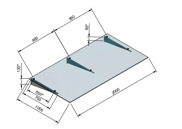 Стеклянный козырек Inoxstore на кронштейнах, 1000х2000 мм