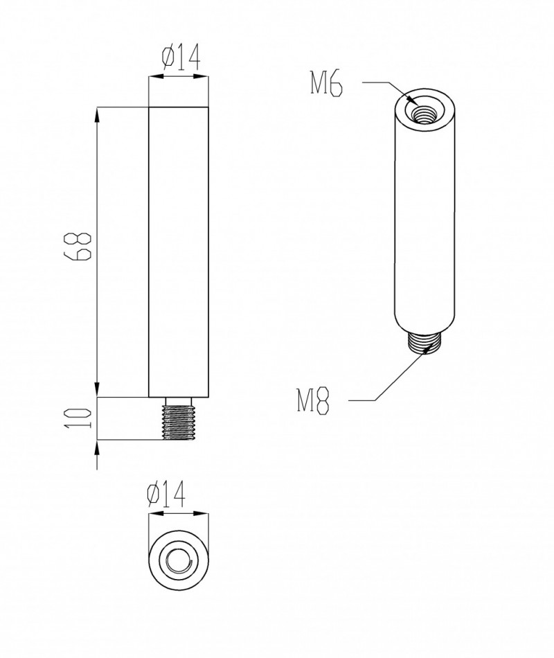 Штырь Inoxstore "палец" прямой 14х68 мм, сатинированный, AISI 304