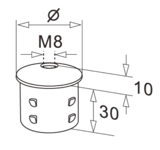 Верхний элемент Inoxstore Ø 38,1х2 мм, выпуклый, забивной, сатинированный, AISI 304