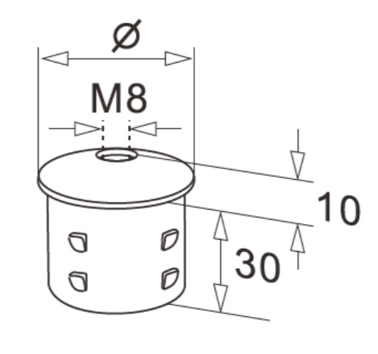 Верхний элемент Inoxstore Ø 32х1,5 мм, выпуклый, забивной с насечками, полированный, AISI 304