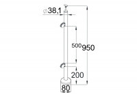 Стойка Inoxstore круглая Ø 38,1х950 мм, с 2 литыми стеклодержателями (L - крепление), сатинированная, AISI 304