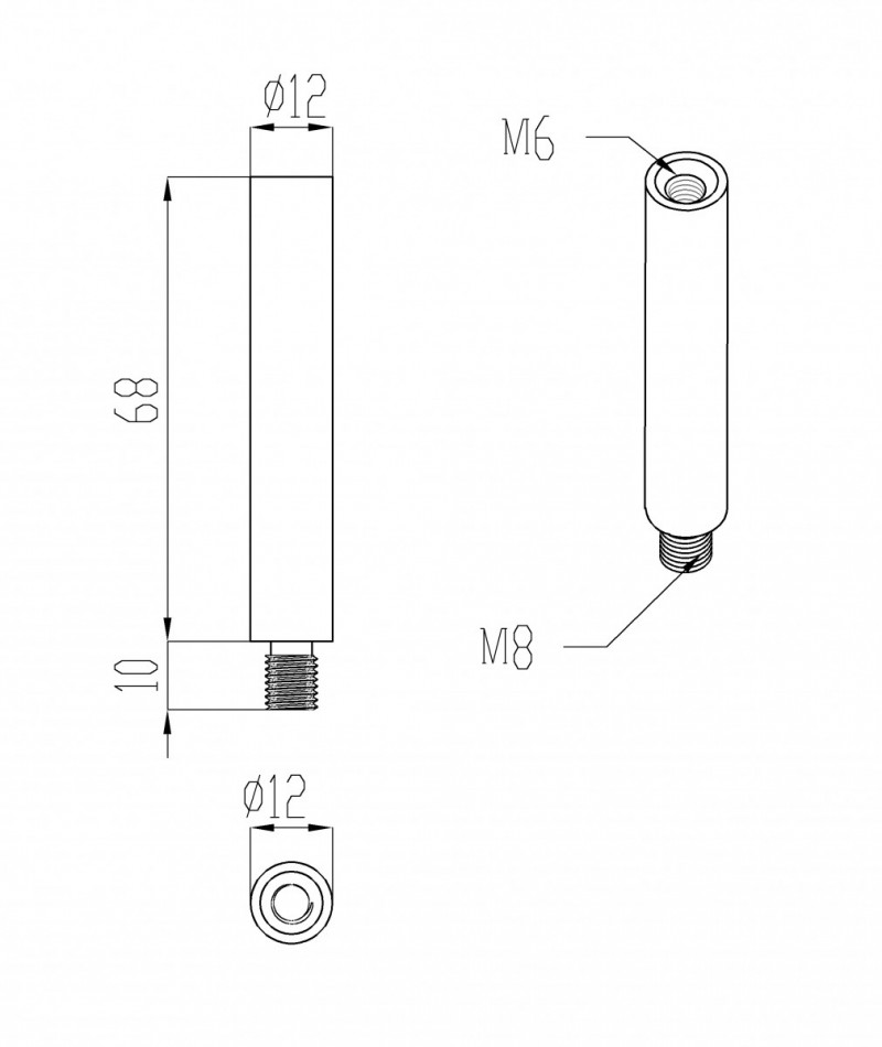 Штырь Inoxstore "палец" прямой 12х68 мм, полированный, AISI 304