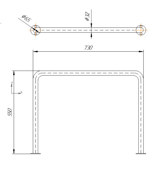 Поручень под раковину Inoxstore из нержавеющей стали AISI 304, полированный, 730х550 мм