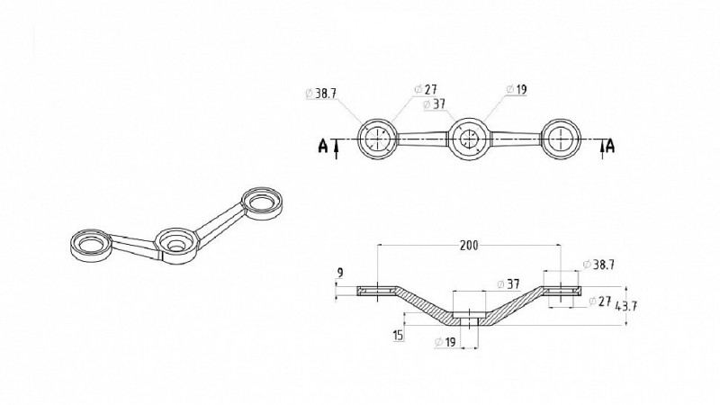 Спайдер Inoxstore двойной 200 мм, I-образный 2х26х38 мм, полированный, AISI 304