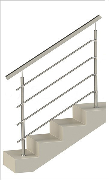 Ограждение на четыре ригеля, квадратный поручень и круглые стойки