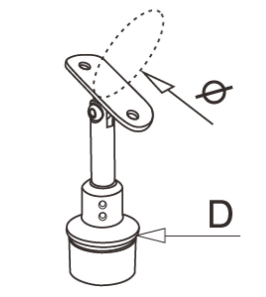 Кронштейн на стойку Inoxstore Ø 38,1х1,5 мм, регулировка высоты, ложемент-шарнир Ø 42,4 мм/50,8 мм, полированный, AISI 304