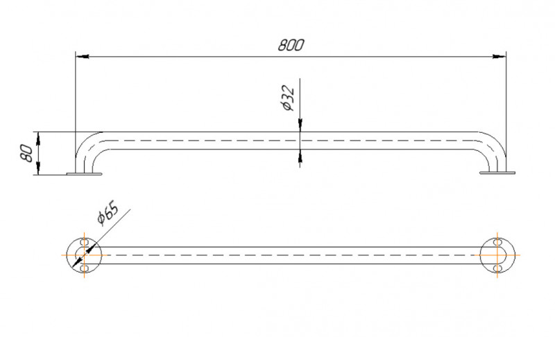Поручень Inoxstore пристенный из нержавеющей стали AISI 304, полированный, 800 мм