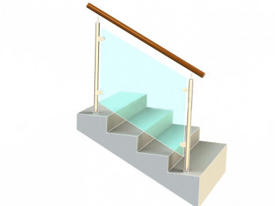 Ограждение с деревянным поручнем с зажимными стеклодержателями