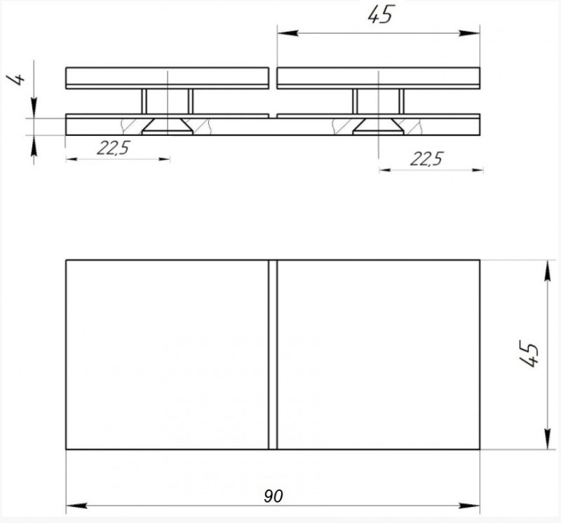 Соединитель стекла Inoxstore 45х90х4 мм на 180°, полированный, AISI 304