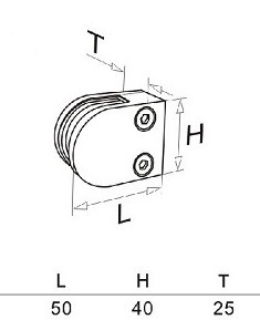Стеклодержатель Inoxstore литой полукруглый 40х50х25 мм / Ø 0мм, под стекло 10 мм, полированный, AISI 304