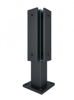 Стеклодержатель Inoxstore напольный, 40х40х250 мм, угловой с прижимной пластиной, черный RAL 9005, AISI 304