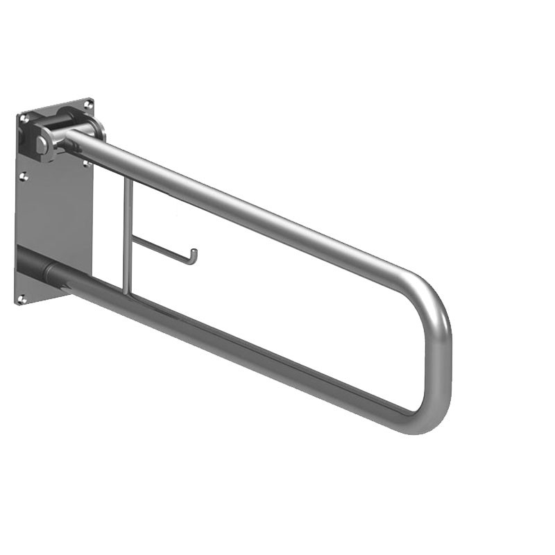 Поручень подъемный для санузла c держателем туалетной бумаги 700х230 мм, труба Ø38 мм, полированный, AISI 304