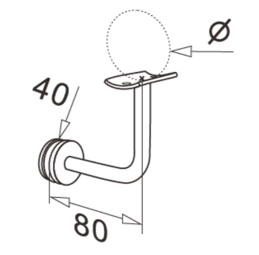 Держатель поручня Inoxstore на стекло, ложемент под Ø 42,4 мм/50,8 мм, полированный, AISI 304