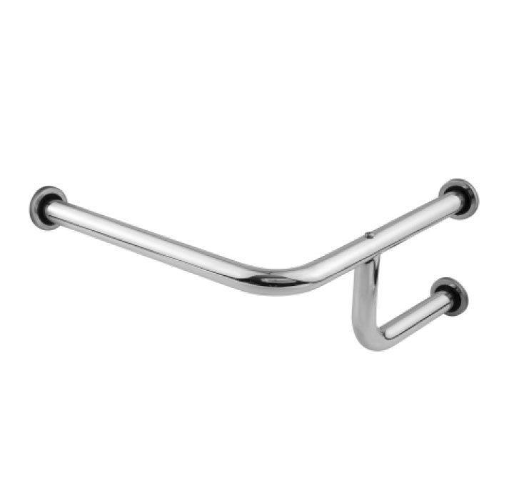 Поручень под раковину настенный угловой 730х550х200 мм, правый, труба Ø38 мм, полированный, AISI 304