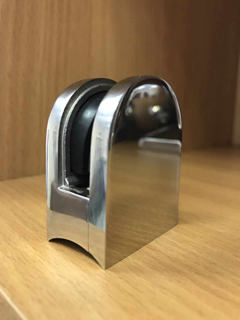 Стеклодержатель Inoxstore литой полукруглый 40х50х25 мм / Ø 38,1 мм, под стекло 6 мм, полированный, AISI 304