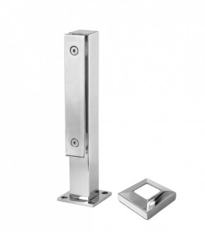 Стеклодержатель Inoxstore напольный с прижимной пластиной 40х40х250 мм с крышкой, полированный, AISI 304